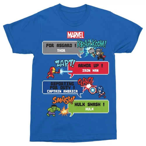 Királykék Bosszúállók férfi rövid ujjú póló - Marvel Heroes 8bit