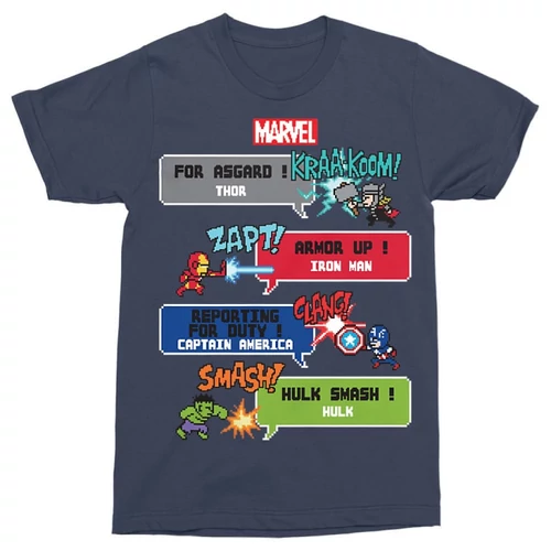 Sötétkék Bosszúállók férfi rövid ujjú póló - Marvel Heroes 8bit