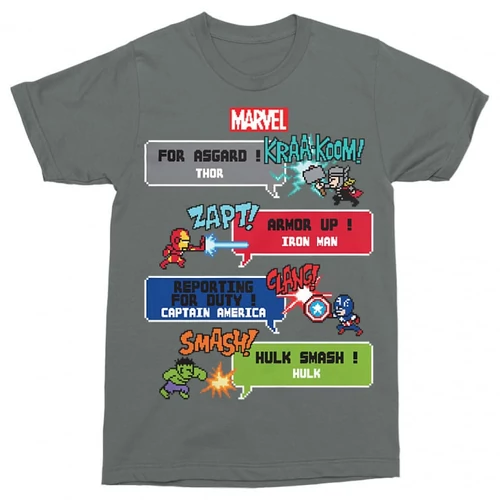 Sötétszürke Bosszúállók férfi rövid ujjú póló - Marvel Heroes 8bit