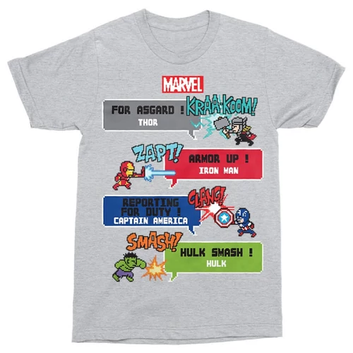Sportszürke Bosszúállók férfi rövid ujjú póló - Marvel Heroes 8bit
