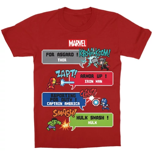 Piros Bosszúállók gyerek rövid ujjú póló - Marvel Heroes 8bit