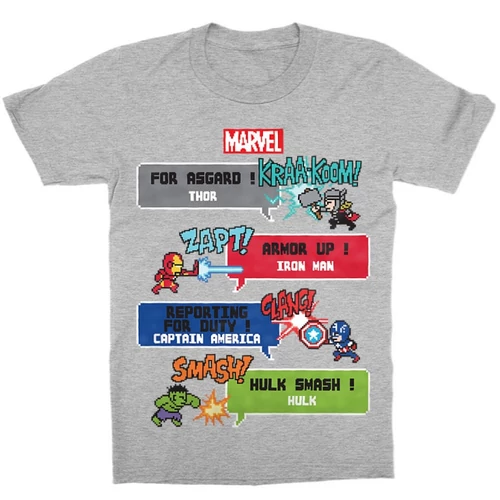 Sportszürke Bosszúállók gyerek rövid ujjú póló - Marvel Heroes 8bit