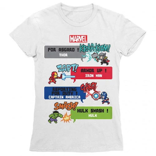 Fehér Bosszúállók női rövid ujjú póló - Marvel Heroes 8bit
