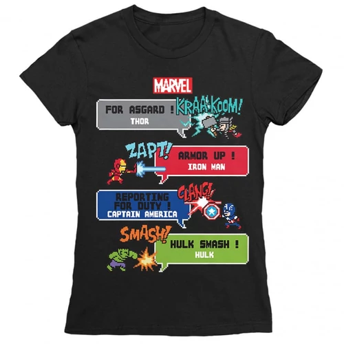 Fekete Bosszúállók női rövid ujjú póló - Marvel Heroes 8bit
