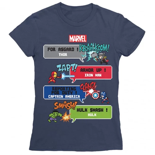Sötétkék Bosszúállók női rövid ujjú póló - Marvel Heroes 8bit