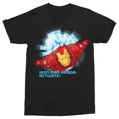 Fekete Bosszúállók Vasember férfi rövid ujjú póló - Armor Activate