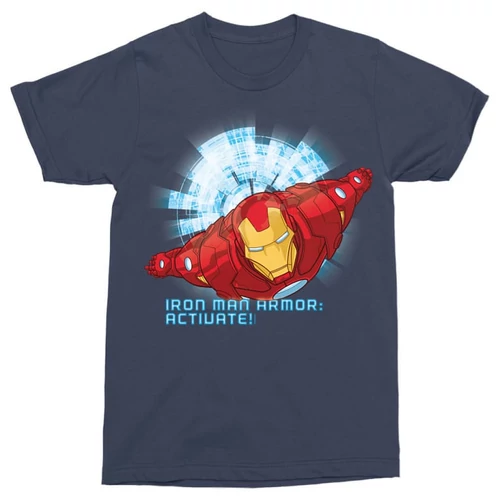 Sötétkék Bosszúállók Vasember férfi rövid ujjú póló - Armor Activate
