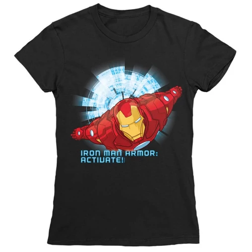 Fekete Bosszúállók Vasember női rövid ujjú póló - Armor Activate