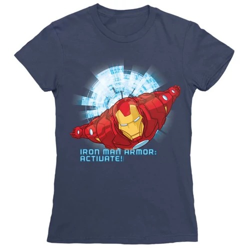 Sötétkék Bosszúállók Vasember női rövid ujjú póló - Armor Activate