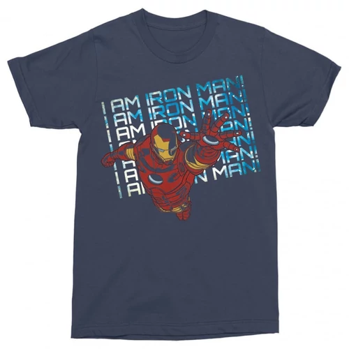 Sötétkék Bosszúállók Vasember férfi rövid ujjú póló - I am Iron Man