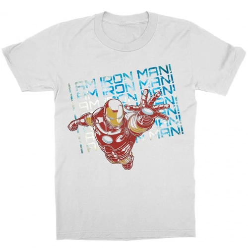 Fehér Bosszúállók Vasember gyerek rövid ujjú póló - I am Iron Man