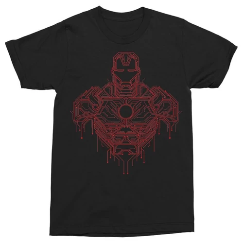 Fekete Bosszúállók Vasember férfi rövid ujjú póló - Iron Man circuit