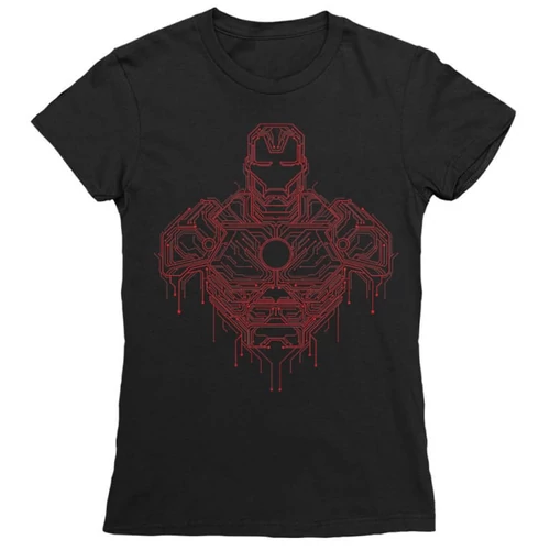 Fekete Bosszúállók Vasember női rövid ujjú póló - Iron Man circuit