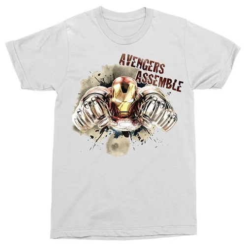 Fehér Bosszúállók Vasember férfi rövid ujjú póló - Iron Man Avengers Assemble