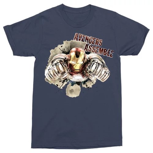 Sötétkék Bosszúállók Vasember férfi rövid ujjú póló - Iron Man Avengers Assemble