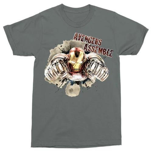 Sötétszürke Bosszúállók Vasember férfi rövid ujjú póló - Iron Man Avengers Assemble