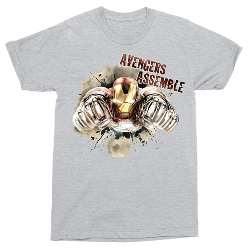 Sportszürke Bosszúállók Vasember férfi rövid ujjú póló - Iron Man Avengers Assemble