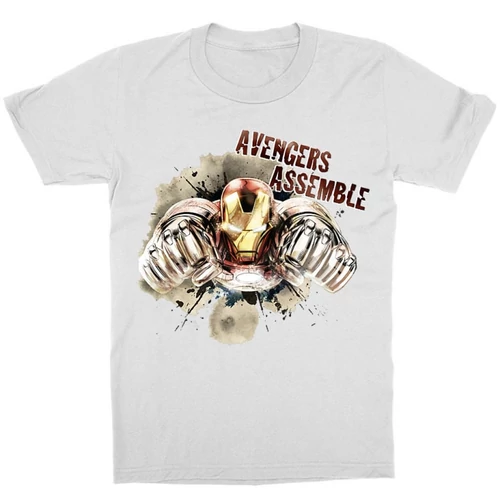 Fehér Bosszúállók Vasember gyerek rövid ujjú póló - Iron Man Avengers Assemble