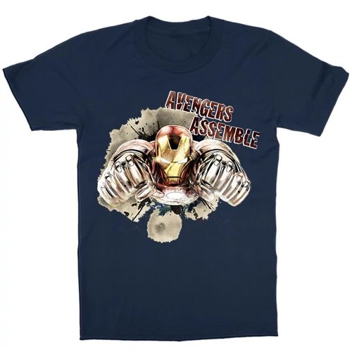 Sötétkék Bosszúállók Vasember gyerek rövid ujjú póló - Iron Man Avengers Assemble
