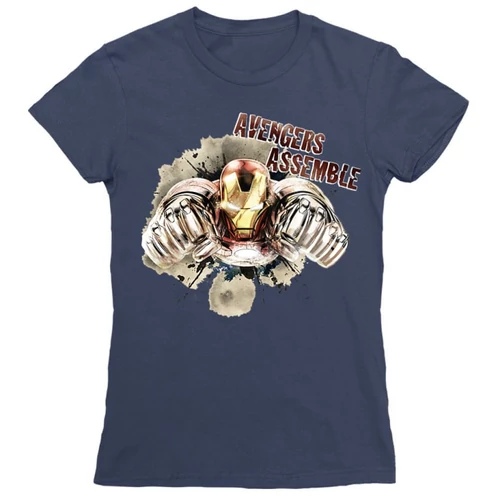 Sötétkék Bosszúállók Vasember női rövid ujjú póló - Iron Man Avengers Assemble