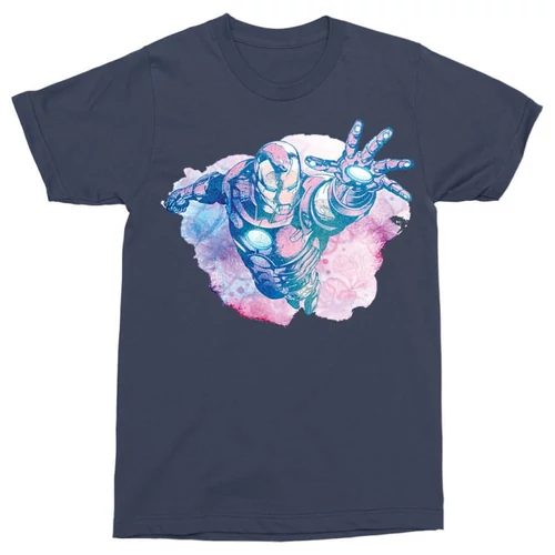 Sötétkék Bosszúállók Vasember férfi rövid ujjú póló - Iron Man watercolor splash