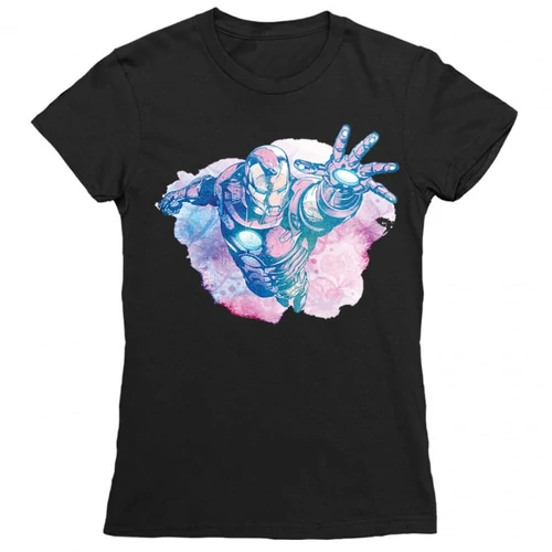 Fekete Bosszúállók Vasember női rövid ujjú póló - Iron Man watercolor splash