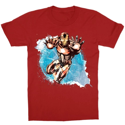 Piros Bosszúállók Vasember gyerek rövid ujjú póló - Watercolor