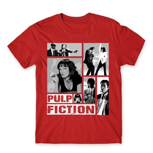 Piros Ponyvaregény férfi rövid ujjú póló - Pulp Fiction