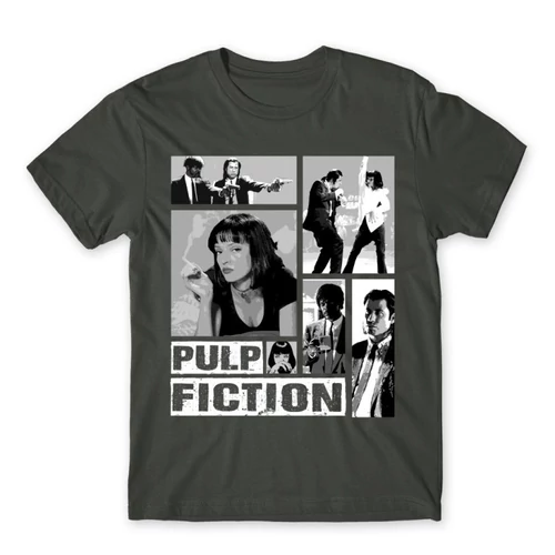 Sötétszürke Ponyvaregény férfi rövid ujjú póló - Pulp Fiction