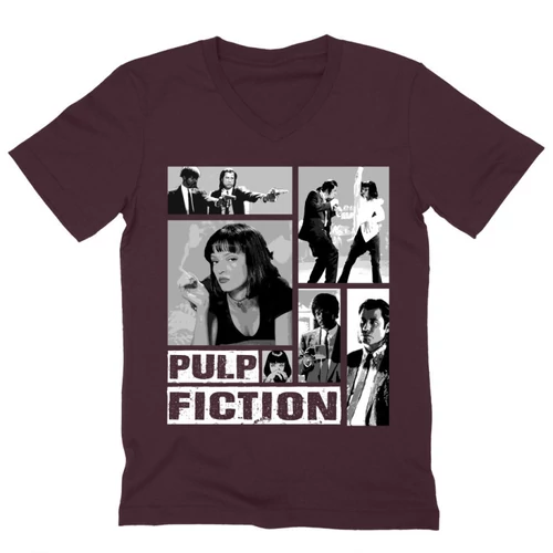 Bordó Ponyvaregény férfi V-nyakú póló - Pulp Fiction