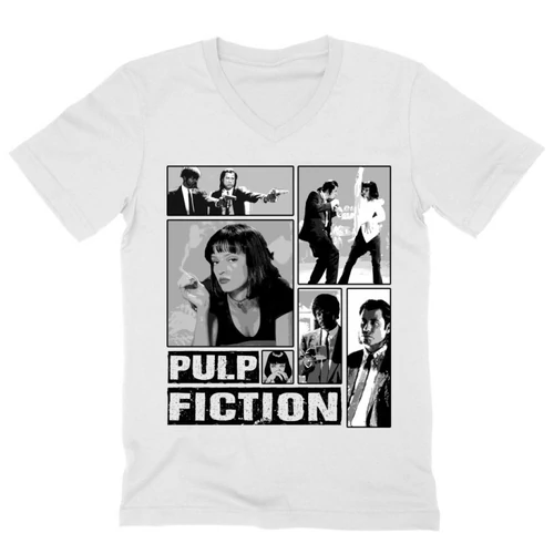 Fehér Ponyvaregény férfi V-nyakú póló - Pulp Fiction