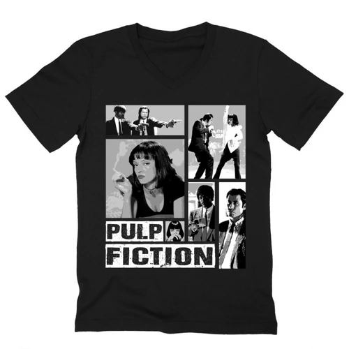 Fekete Ponyvaregény férfi V-nyakú póló - Pulp Fiction