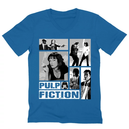 Királykék Ponyvaregény férfi V-nyakú póló - Pulp Fiction