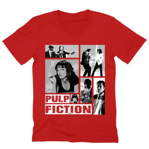 Piros Ponyvaregény férfi V-nyakú póló - Pulp Fiction