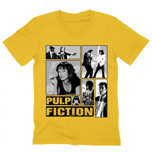 Sárga Ponyvaregény férfi V-nyakú póló - Pulp Fiction