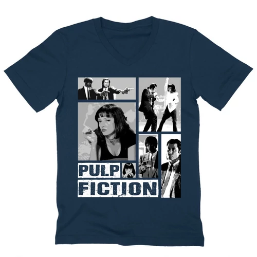 Sötétkék Ponyvaregény férfi V-nyakú póló - Pulp Fiction