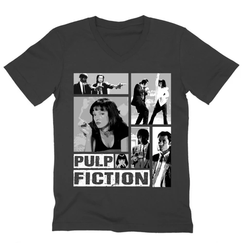Sötétszürke Ponyvaregény férfi V-nyakú póló - Pulp Fiction
