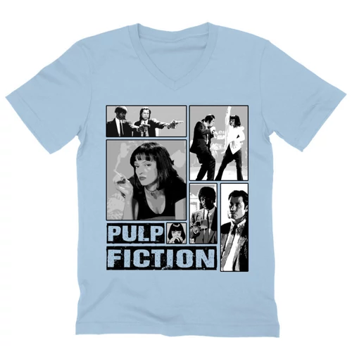 Világoskék Ponyvaregény férfi V-nyakú póló - Pulp Fiction