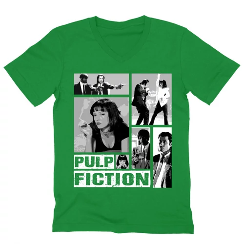 Zöld Ponyvaregény férfi V-nyakú póló - Pulp Fiction