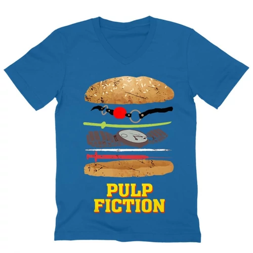 Királykék Ponyvaregény férfi V-nyakú póló - Pulp Fiction burger