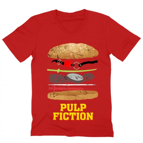 Piros Ponyvaregény férfi V-nyakú póló - Pulp Fiction burger