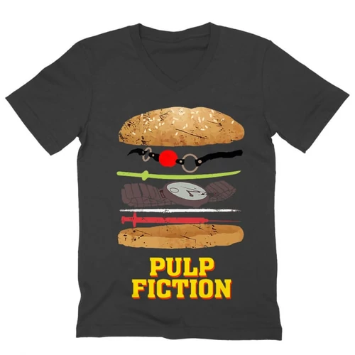 Sötétszürke Ponyvaregény férfi V-nyakú póló - Pulp Fiction burger