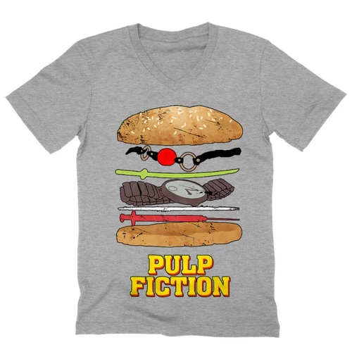 Sportszürke Ponyvaregény férfi V-nyakú póló - Pulp Fiction burger