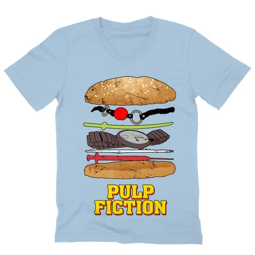 Világoskék Ponyvaregény férfi V-nyakú póló - Pulp Fiction burger