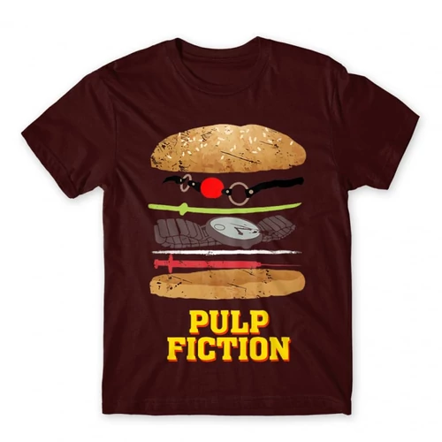 Bordó Ponyvaregény férfi rövid ujjú póló - Pulp Fiction burger