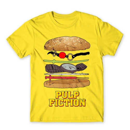 Citromsárga Ponyvaregény férfi rövid ujjú póló - Pulp Fiction burger