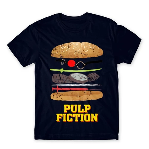 Sötétkék Ponyvaregény férfi rövid ujjú póló - Pulp Fiction burger