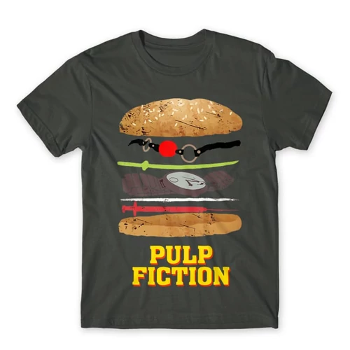 Sötétszürke Ponyvaregény férfi rövid ujjú póló - Pulp Fiction burger