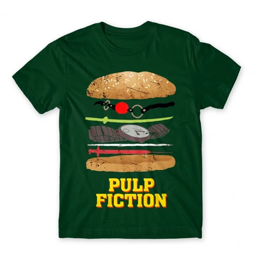 Sötétzöld Ponyvaregény férfi rövid ujjú póló - Pulp Fiction burger