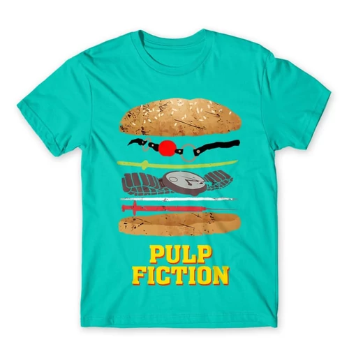 Türkiz Ponyvaregény férfi rövid ujjú póló - Pulp Fiction burger